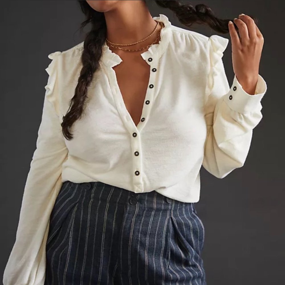 Anthropologie Pilcro Henley Ruffle Shirt
